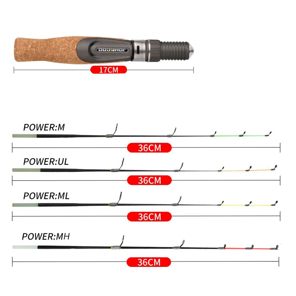 JOHNCOO-cañas de pescar ultraligeras, 50cm, M ML MH UL, 2 secciones, portátiles, para invierno - imagen 3