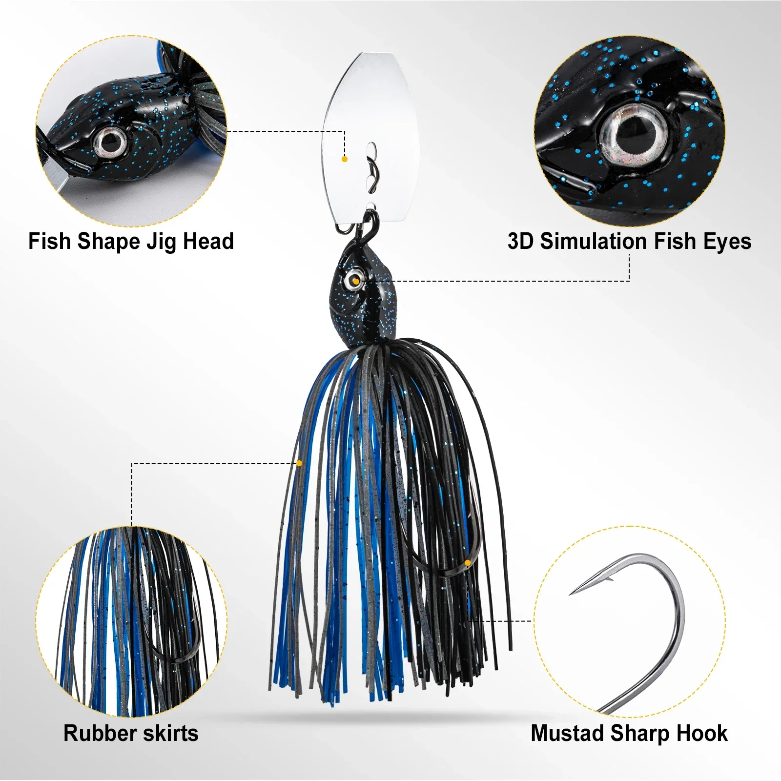 Goture 5 unids/lote 10g 14g cabeza de plantilla de silicona falda barba Señuelos de Pesca mosca goma nadar lubina anzuelo cebo Artificial Para Pesca señuelo - imagen 4