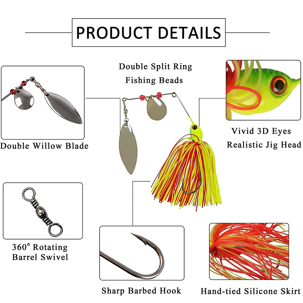 6 uds Señuelos de Pesca Spinnerbait Bass trucha señuelo Spinner cebos Kit Buzzbait Spinnerbait Jigging para lubina Lucio trucha salmón - imagen 4