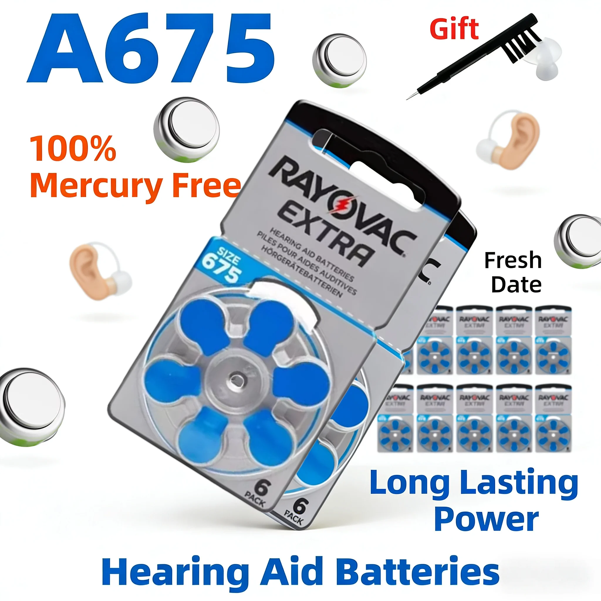 Pilas Rayovac Extra 675 sin mercurio para audífonos