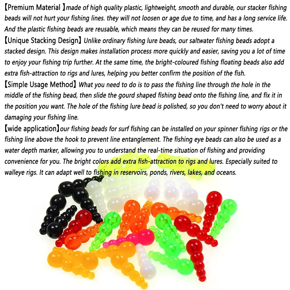 Bimoo, 40 Uds., cuentas de pesca apiladas de plástico, suministros para hacer señuelos, Spinner DIY, aparejo Walleye, Spinner en línea, accesorios para huevos de salmón - imagen 5