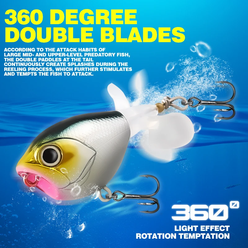 TAIYU Popper Microbait Topwater doble hélice para salpicadura