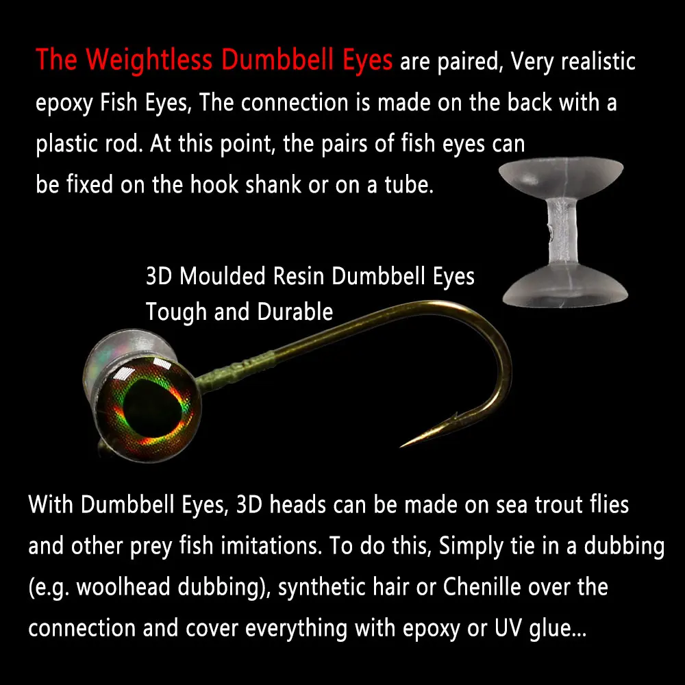 Bimoo 30 Uds ojos con mancuernas sin peso Material de atado de moscas epoxi realista ojos de pez 3D para Minnow Crazy Charlie Señuelos de pesca con mosca - imagen 4