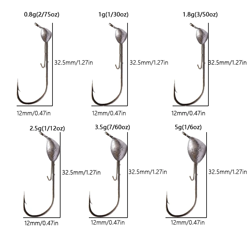 Anzuelo de pesca con cabeza plomada, anzuelo de 0,7g, 1g, 1,8g, 2,5g, 3,5g, 5g, con manivela, gusano suave, lote de 5 unidades - imagen 2