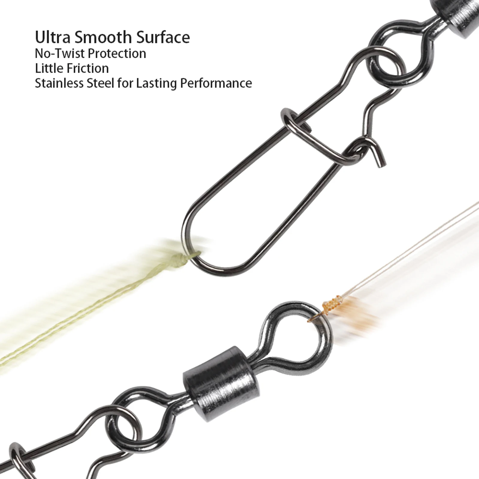 Gancho giratorio de pesca de 50 piezas, accesorio de acero inoxidable, doble bloqueo, rodamiento de bolas, cambio rápido, Conector de enlace de señuelo, carpa, lubina - imagen 2