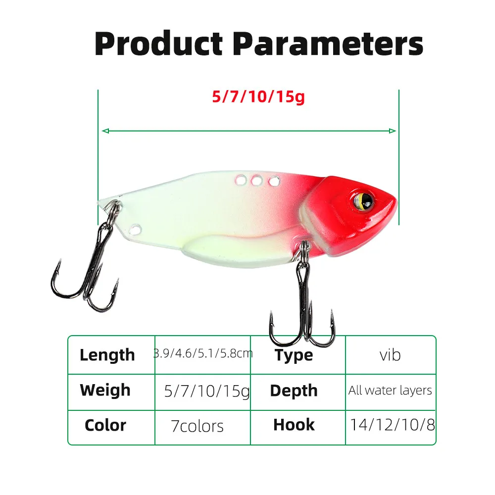 Señuelo VIB de pesca, 5g/7g/10g/15g, cuchara giratoria de Metal, hoja Crankbait Swimbait para lubina, cucharas de Jigging de fundición larga - imagen 5