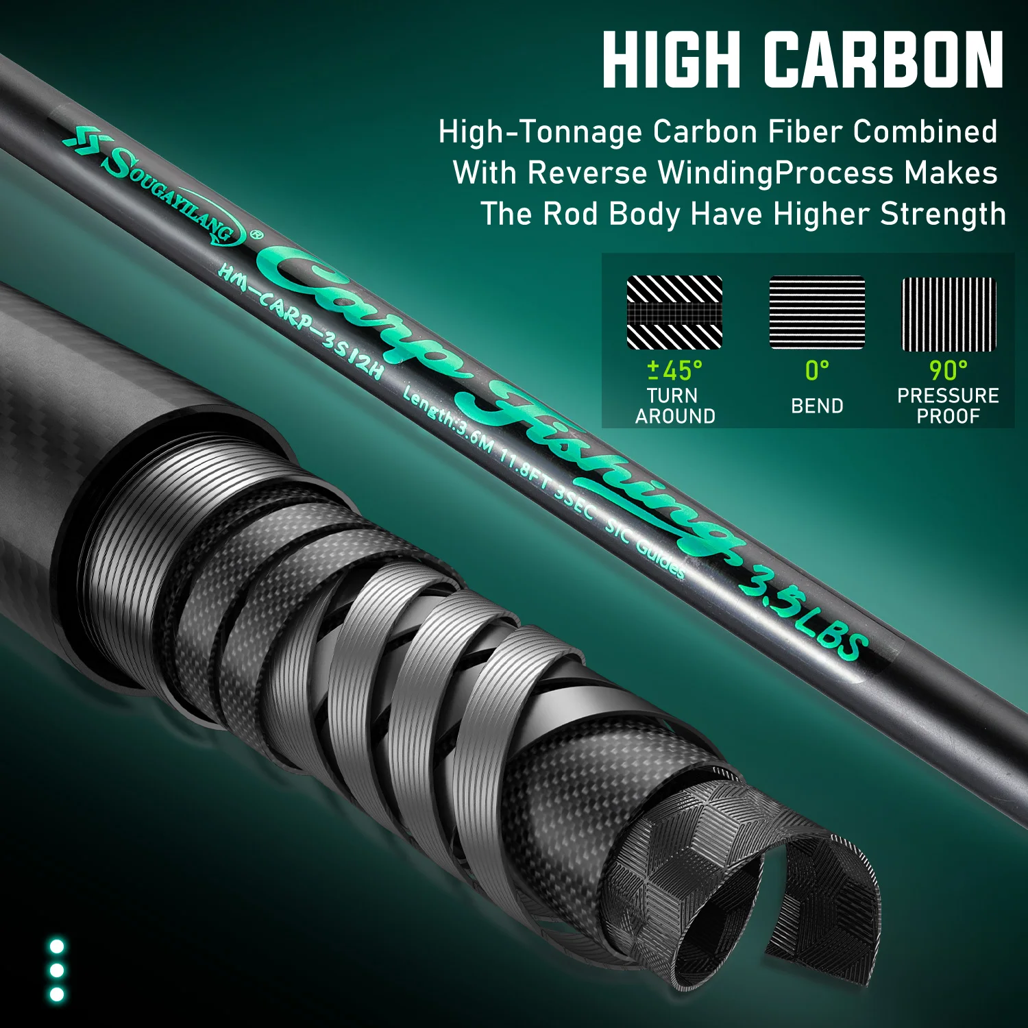 Sougayilang Caña de pesca carbono 3.6m potencia H - imagen 3