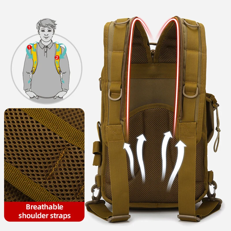Mochila táctica de pesca con soportes para caña, bolsa de pecho, bolsa deportiva Molle para exteriores, organizador de señuelos, bolsa de almacenamiento para senderismo - imagen 5
