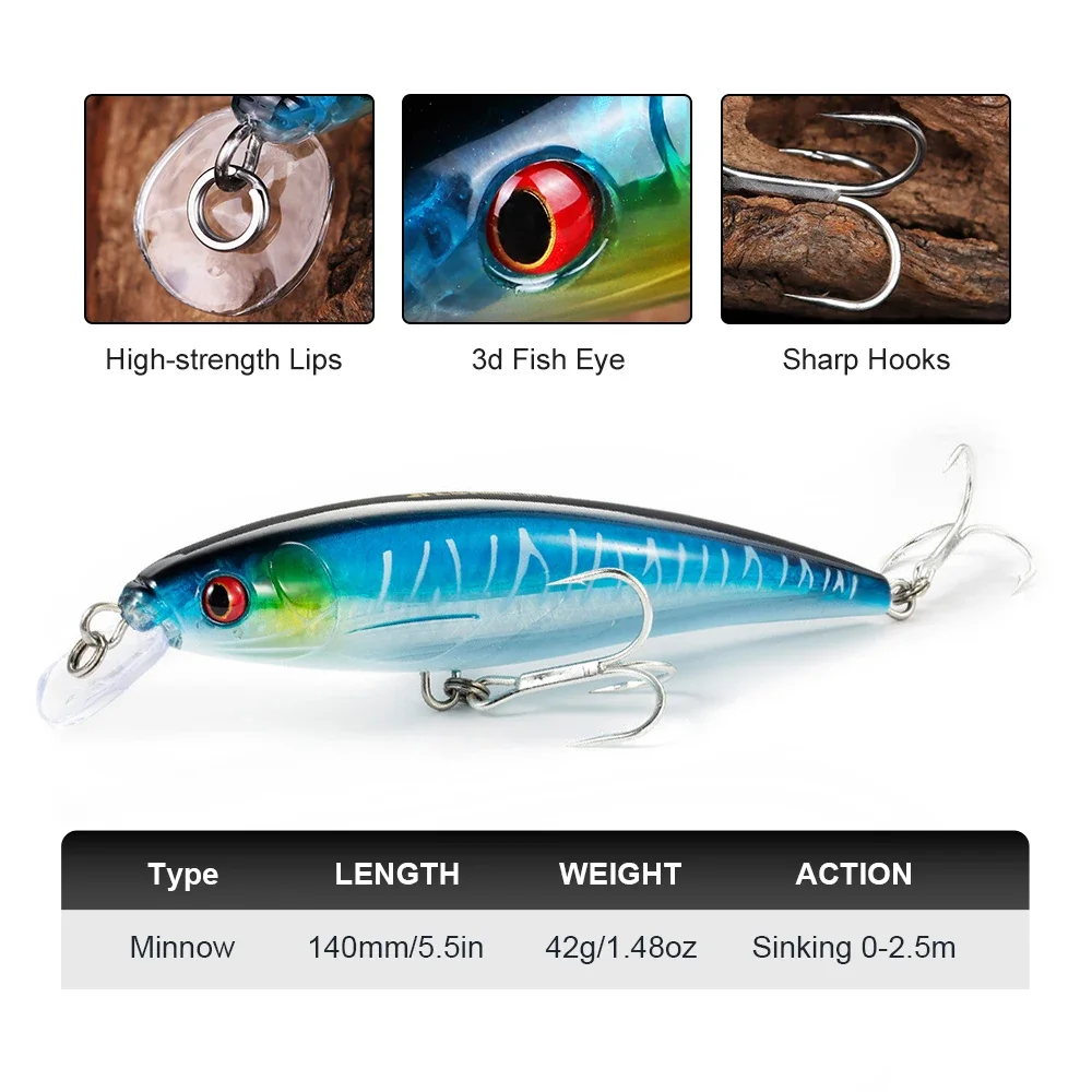 THORFORCE 140MM 42G cebos duros pesados, cebos artificiales Wobblers, señuelo de pesca de carpa de Lucio Minnow de agua salada, Swimbait - imagen 2
