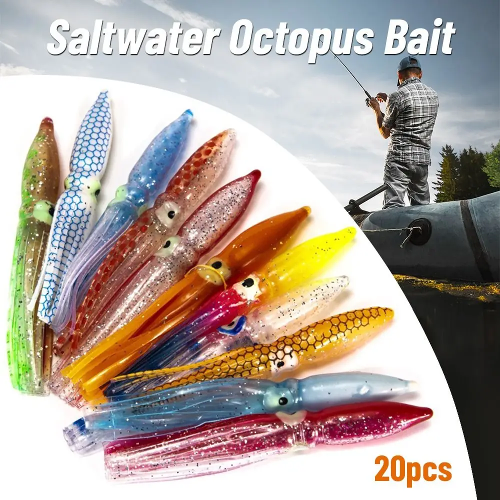 Señuelo Artificial de silicona suave para pesca de agua salada, señuelo de falda de calamar de PVC, cebo de pulpo, cola larga, 8cm, 2,1g, Color aleatorio, 20 piezas - imagen 3
