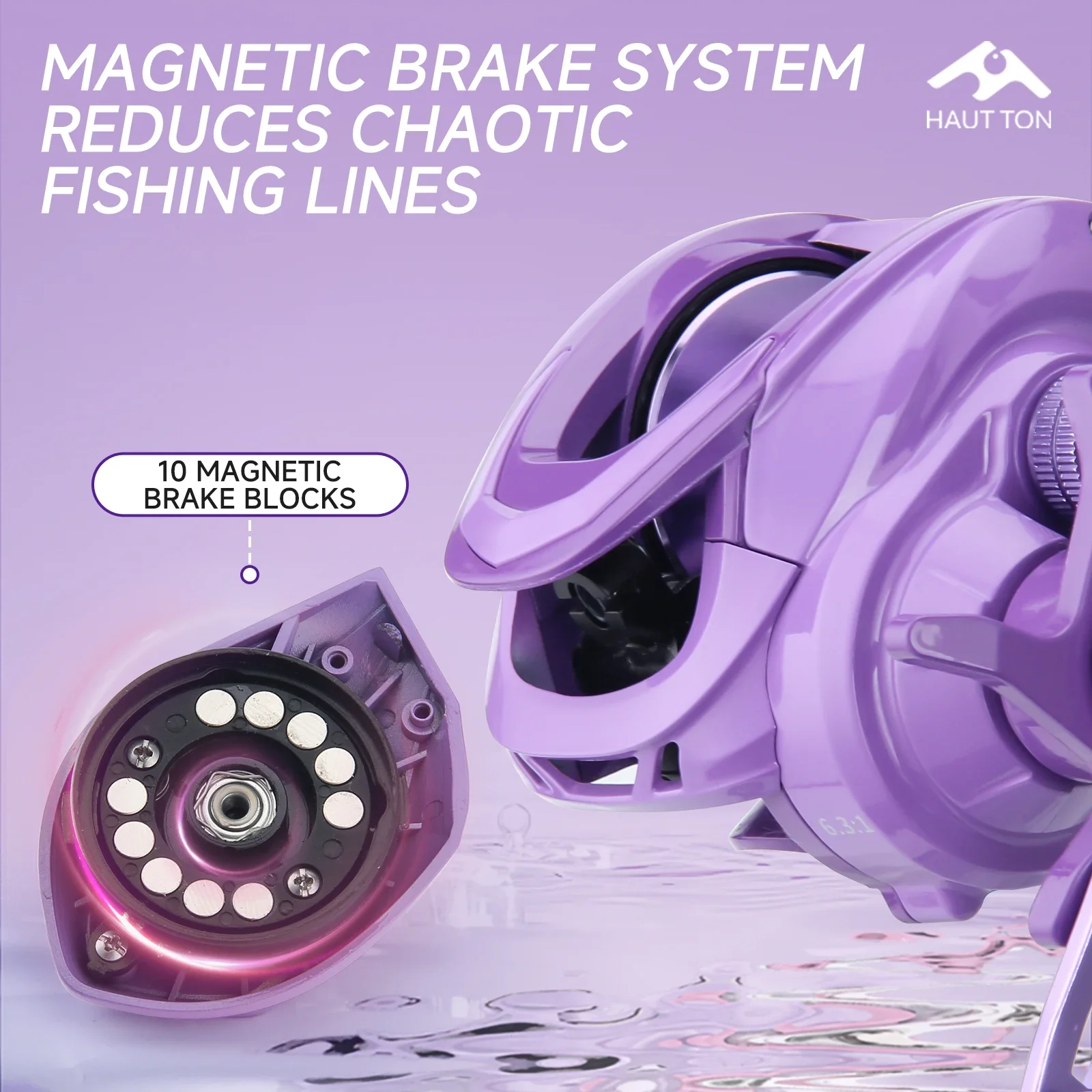 Carrete de pesca Baitcaster PURPLE MG150S/200M, arrastre máximo de 5kg, relación de engranaje de alta velocidad 6,3: 1, carrete de Metal CNC, rodamiento de Metal - imagen 2