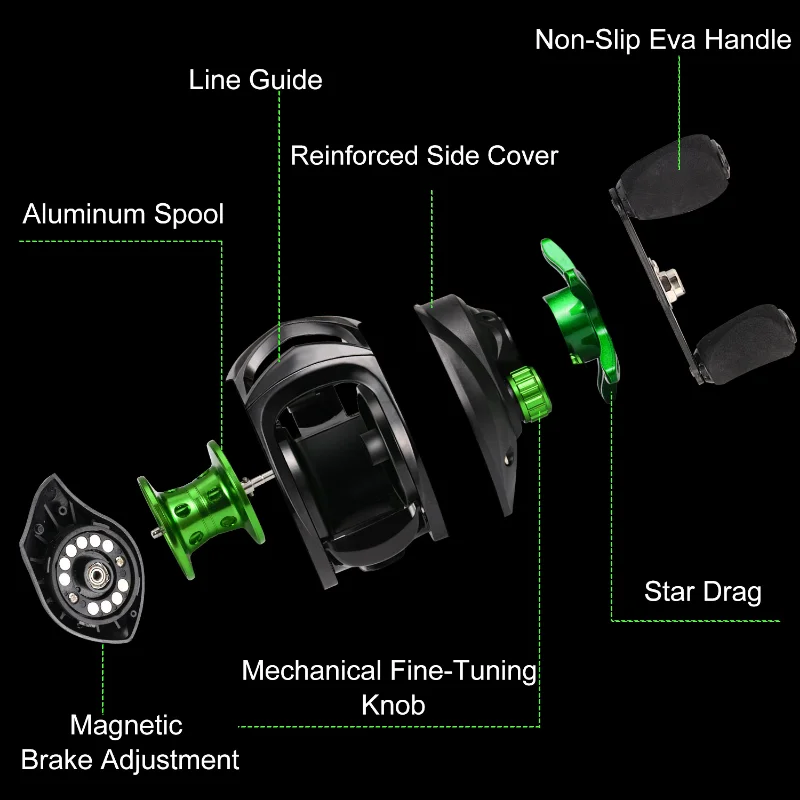 Sougayilang-carrete de pesca Baitcasting, relación de transmisión 7,2: 1, arrastre máximo 8kg, 200g, ultraligero, pesca de lubina, agua dulce - imagen 5