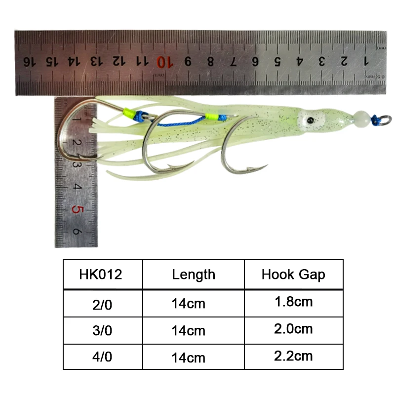 OBSESSION HK012 1PC Saltwater Luminous Squid Hook Soft Octopus Skirts Squid Trolling Fishing Bait Slow Jigging Assit Three Hooks - imagen 3
