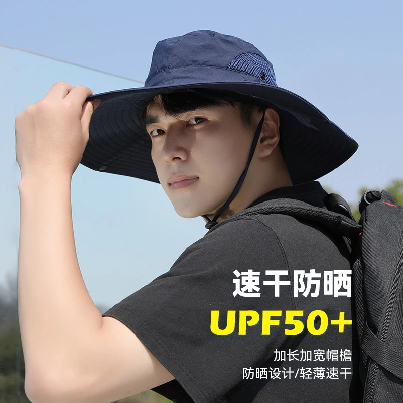 Sombreros de cubo de ala ancha para hombre, sombrero de alero grande a prueba de rayos UV, sombrilla de verano, protector solar de pescador, gorra de sombrilla de pesca al aire libre - imagen 5