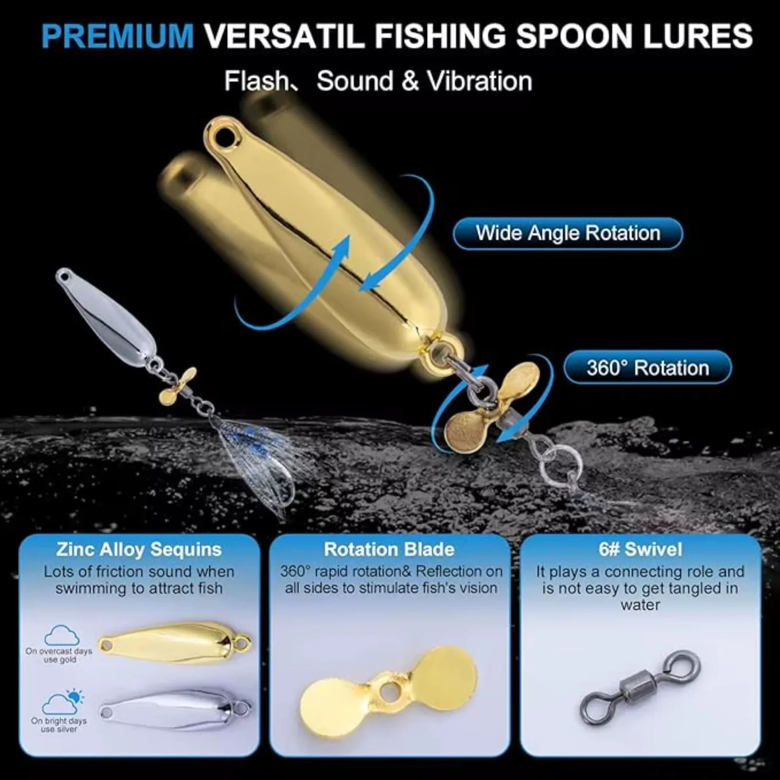 Juego de señuelos de cuchara de pesca Goture con anzuelo de plumas, Kit de cebos giratorios de Metal de 3,2/4, 5/7g, incluido para caja de aparejos de bagre de lubina y trucha - imagen 4