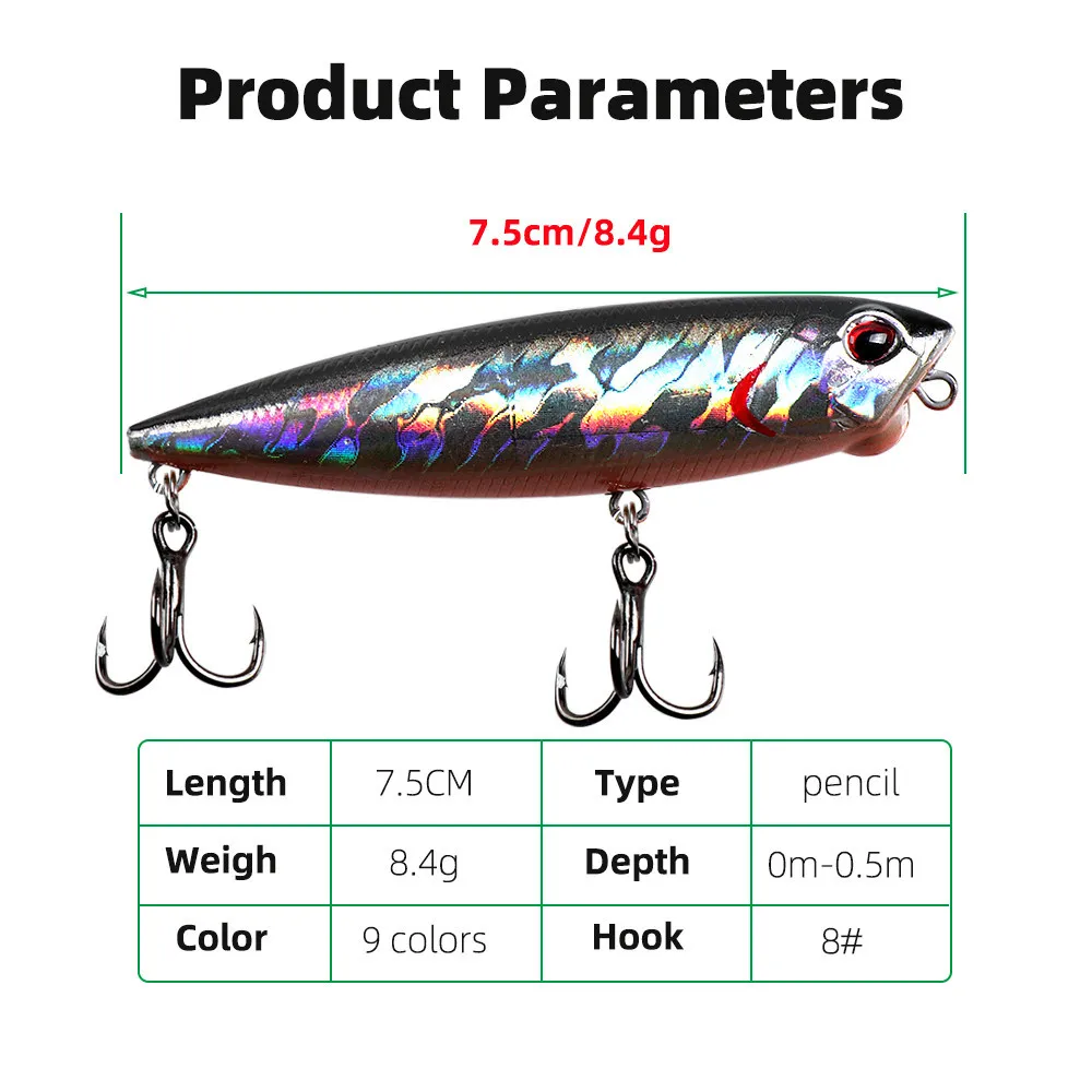 Señuelo de lápiz flotante de pesca, anzuelo de sangre fortalecedor, 8g/7,5 cm - imagen 3