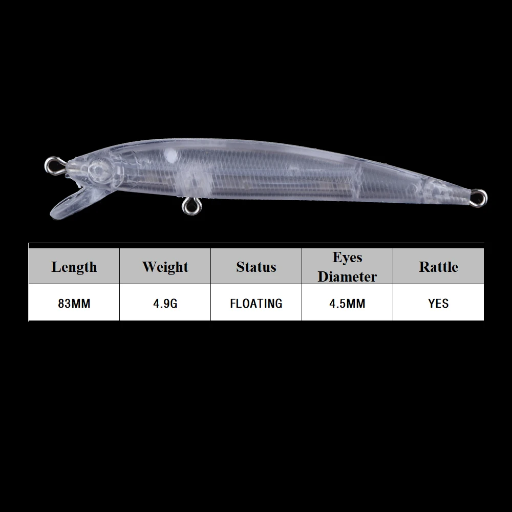 Chan'sHuang 20 piezas cebo en blanco sin pintar 83mm 4,9g sonajero flotante Minnow señuelo de pesca Artificial - imagen 2