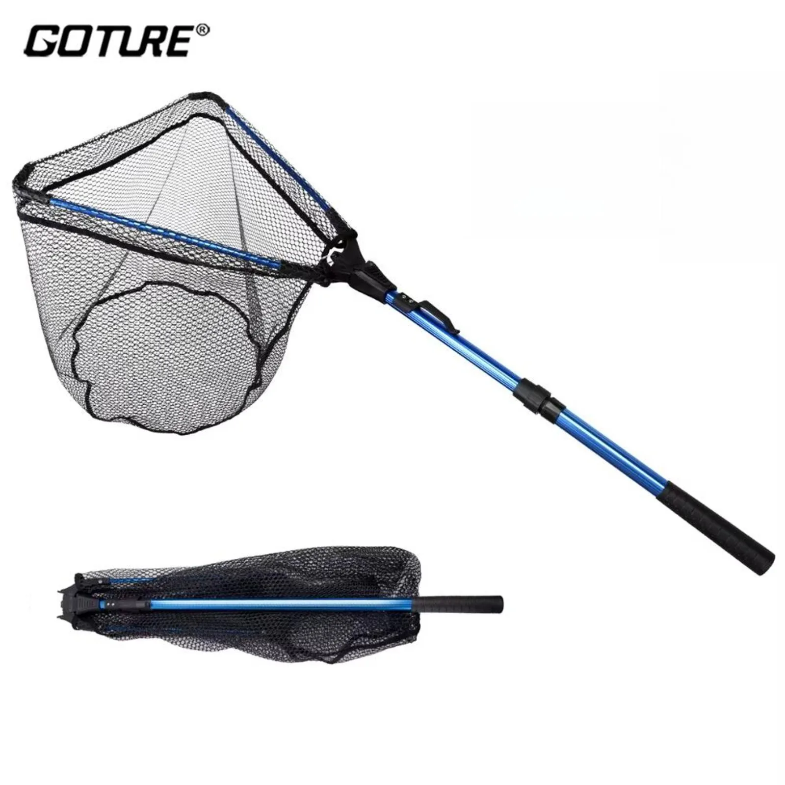 Goture Red de aterrizaje de pesca telescópica 1,02 M 1,65 M 2,2 M, diseño de malla de goma, plegable, fácil de atrapar, liberación segura - imagen 2