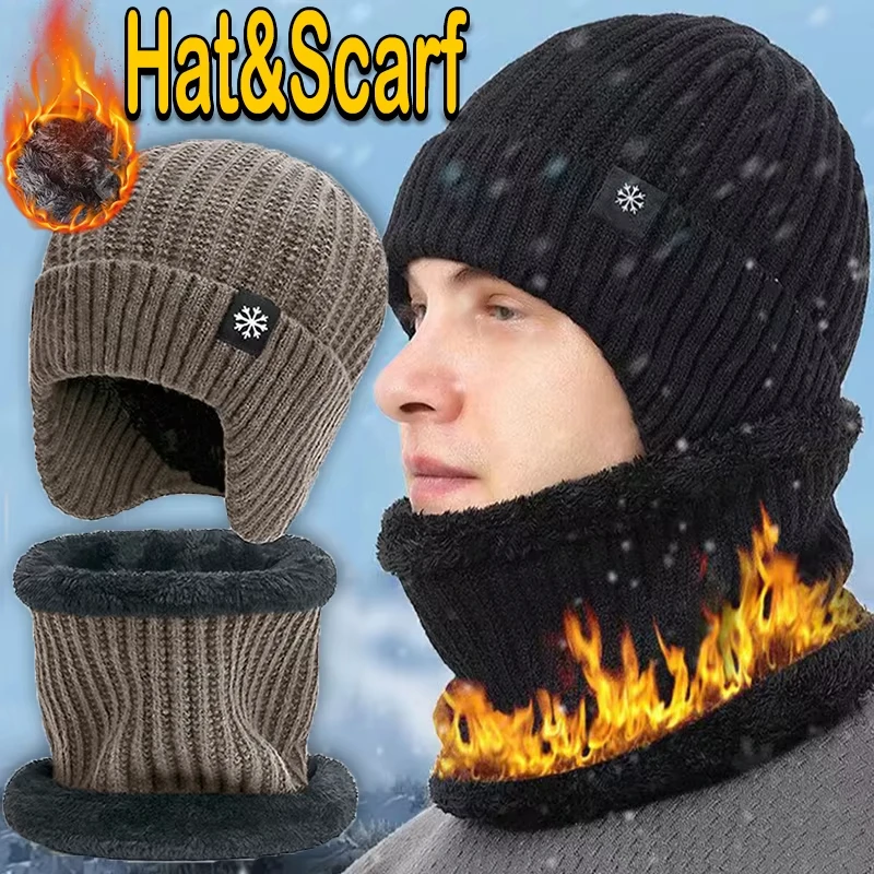 Gorro de pesca de invierno, gorro de punto, gorro de terciopelo para hombres y mujeres, bufanda, gorro para ciclismo al aire libre, gorro protector para el cuello cálido y grueso - imagen 2