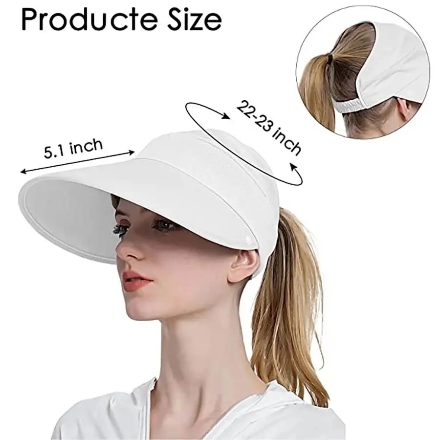 Sombreros de sol para mujer visera de protección UV de ala ancha UPF 50+ sombreros de pesca cola de caballo plegable sombrero de verano con solapa desmontable - imagen 4