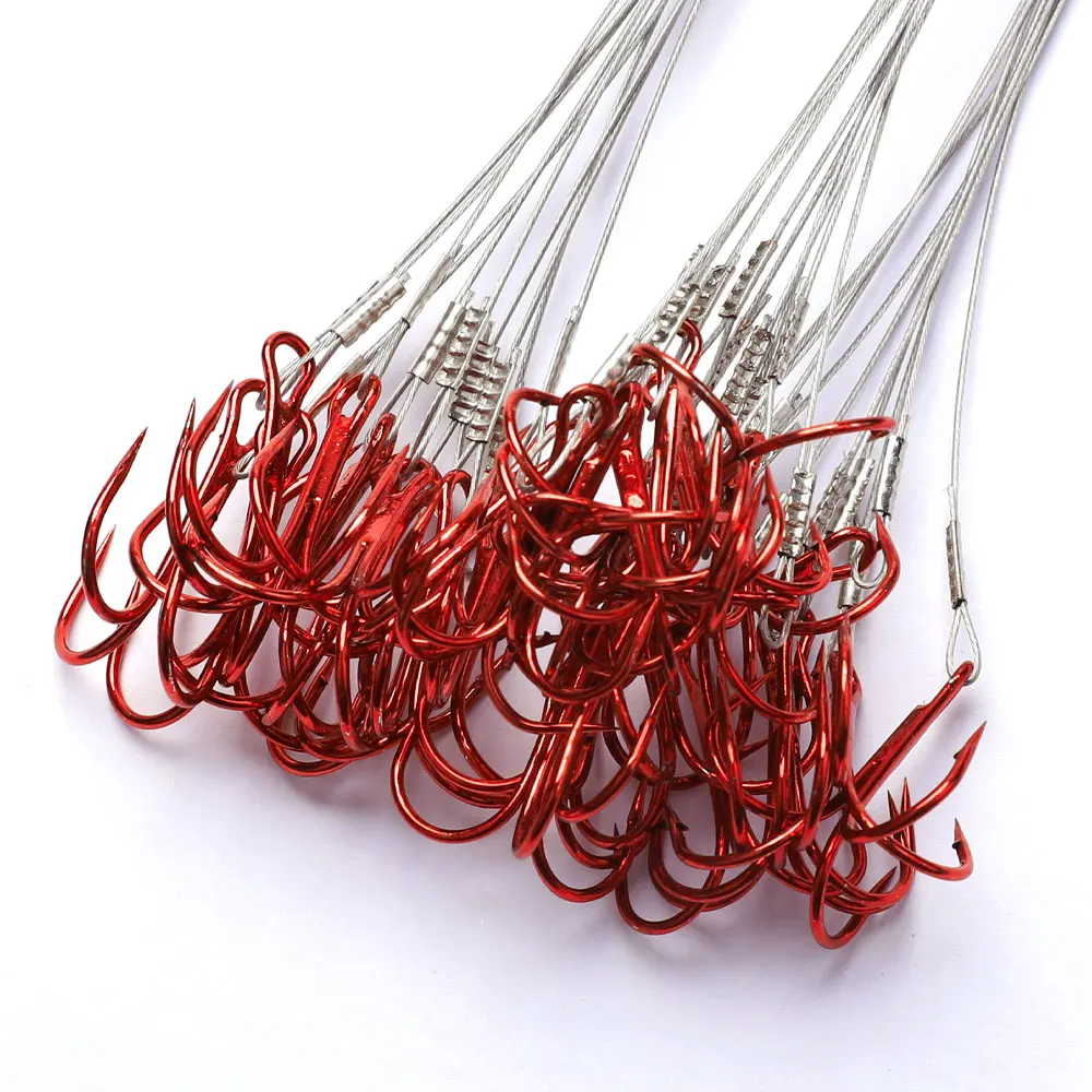 FISH KING-malas líderes de alambre de acero antimordida para pesca, 15-25cm, con gancho rojo, línea de pesca giratoria, Lucio y lubina - imagen 5