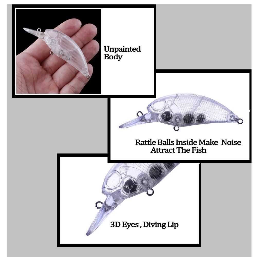 Chan'sHuang-señuelo de pesca Artificial, cebo en blanco sin pintar de 9cm y 13,5g, sonajeros flotantes, Wobbler, Diver, Crankbait, hecho a mano - imagen 5