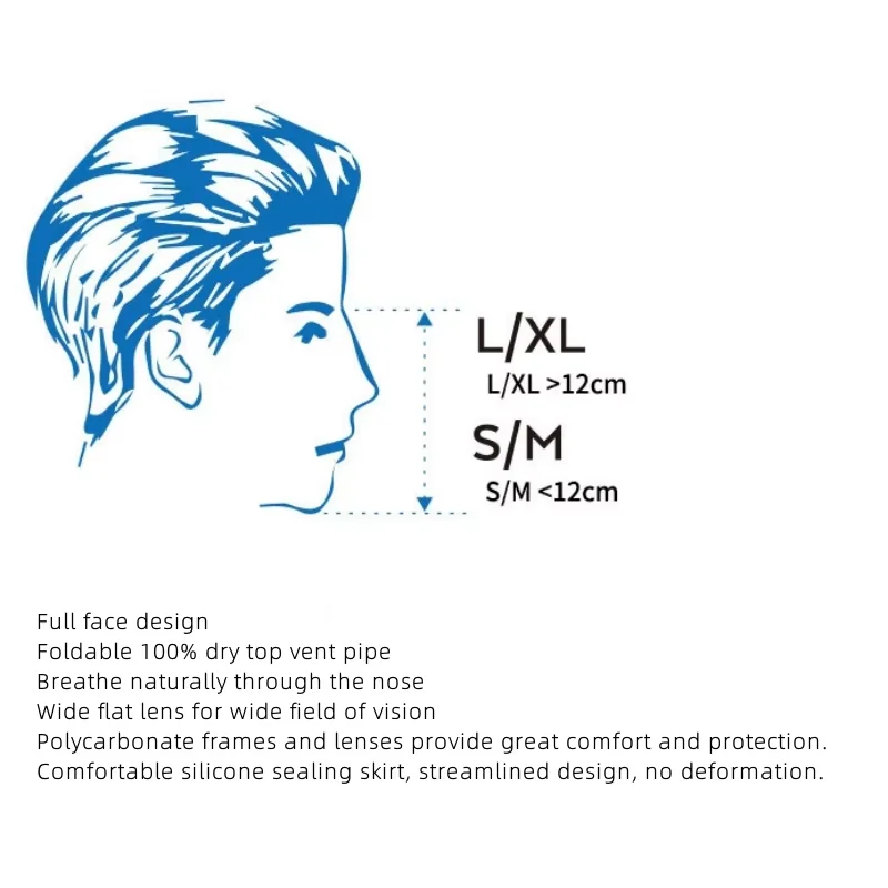 Equipo de buceo: gafas de buceo libre, respiración y natación de secado completo de alta definición Máscara de snorkel antiniebla de marco grande - imagen 4