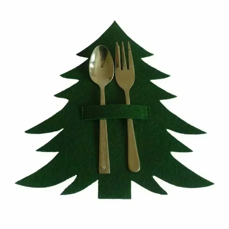 Juego de cubiertos de árbol de Navidad rojo y verde, tapete para cuchillo y tenedor, artículos de decoración de mesa, suministros de conveniencia para el hogar - imagen 4