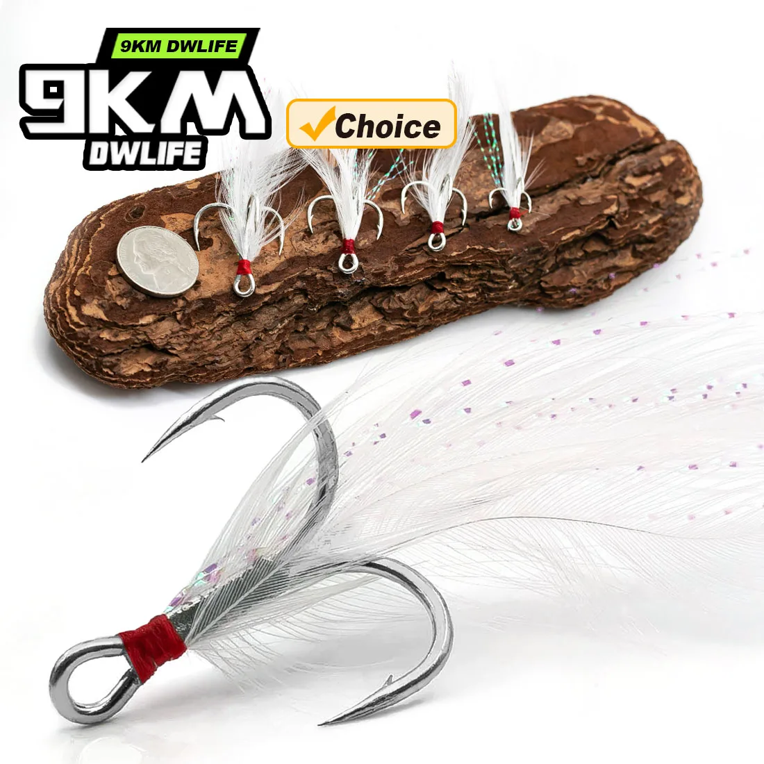 Ganchos triples con plumas 9KM de acero carbono – dulce y salada - imagen 3