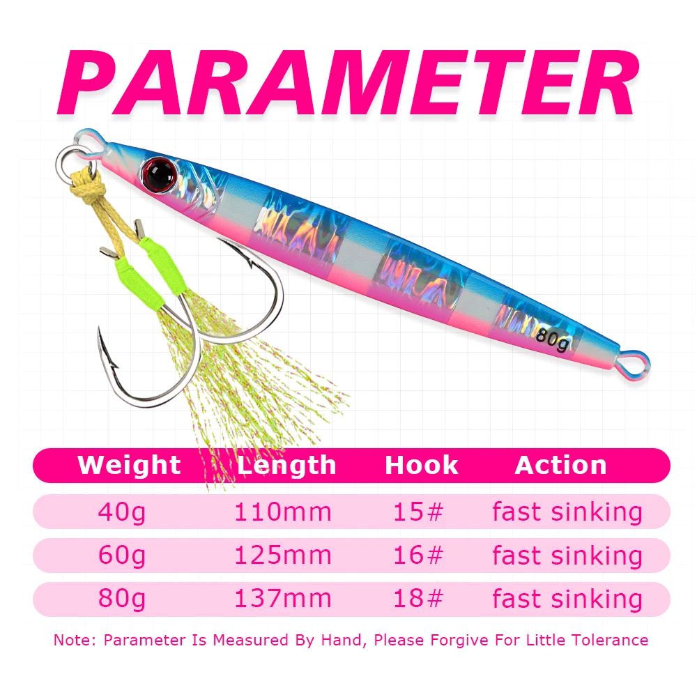 TOLU 2024 nuevo 40g/60g/80g hundimiento rápido señuelo de pesca Jigging recubrimiento de papel láser plantilla luminosa señuelo pesca en mar Trolling Jigging - imagen 2