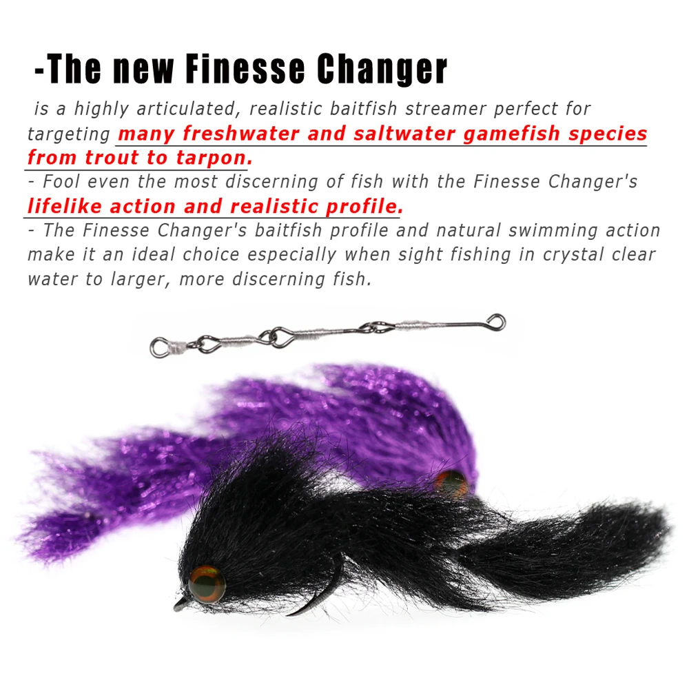 Bimoo, 1 unidad, cambiador Finesse, peces articulados, columna vertebral, cebo, serpentinas para trucha, lubina, Lucio, Tarpón, pesca en agua salada, señuelos con mosca - imagen 5