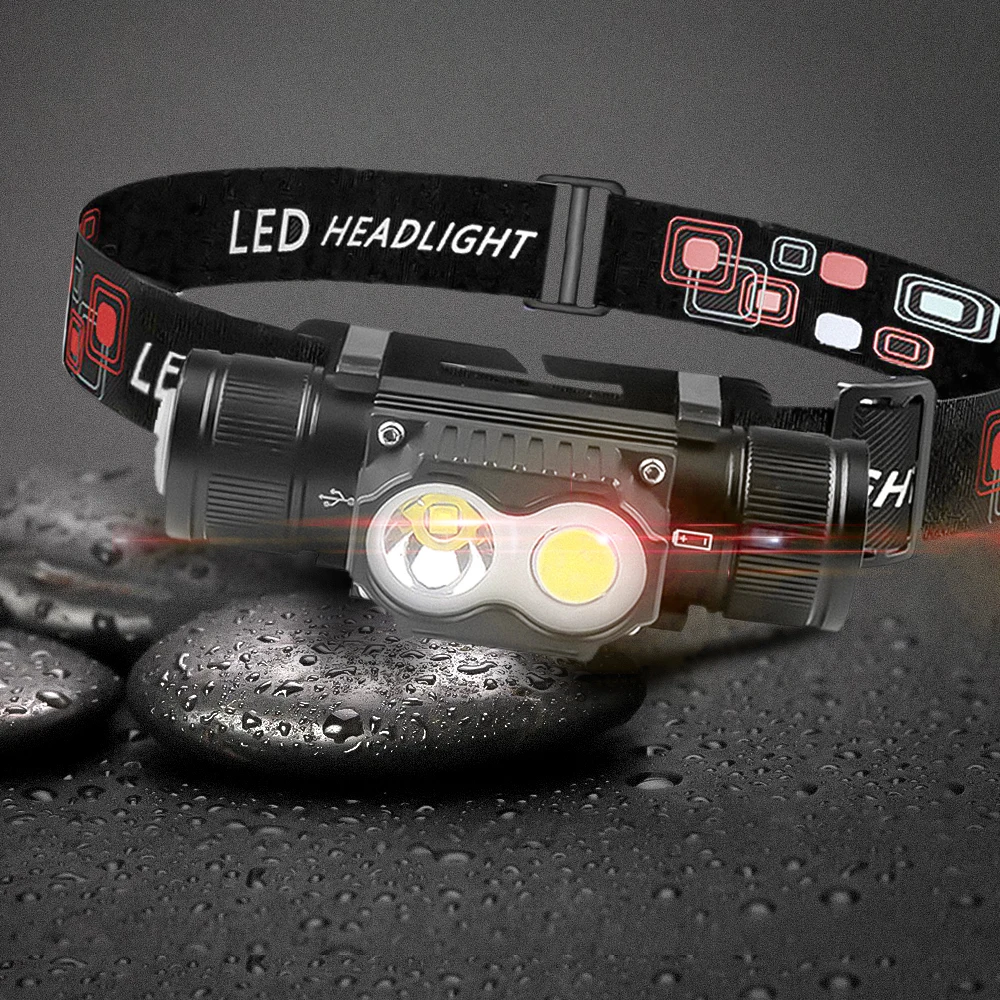 Faro frontal LED recargable para pesca nocturna – luz blanca y roja