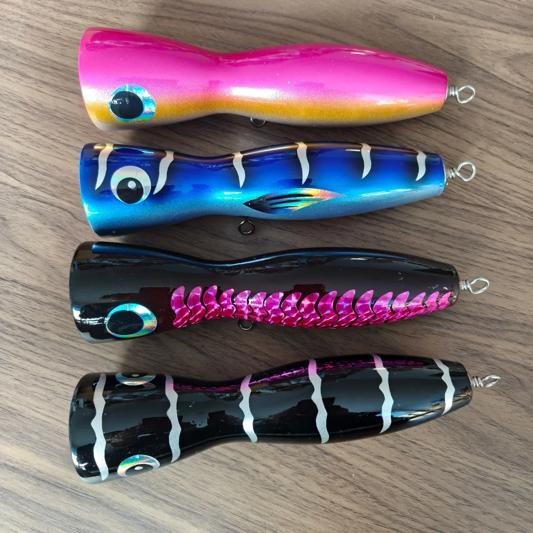 Swolfy, 1 unidad, 19cm, 121g, cebo Popper de madera Topwater, señuelo emergente de superficie, pesca en barco de aguas profundas, señuelos de arrastre Popper de madera - imagen 4