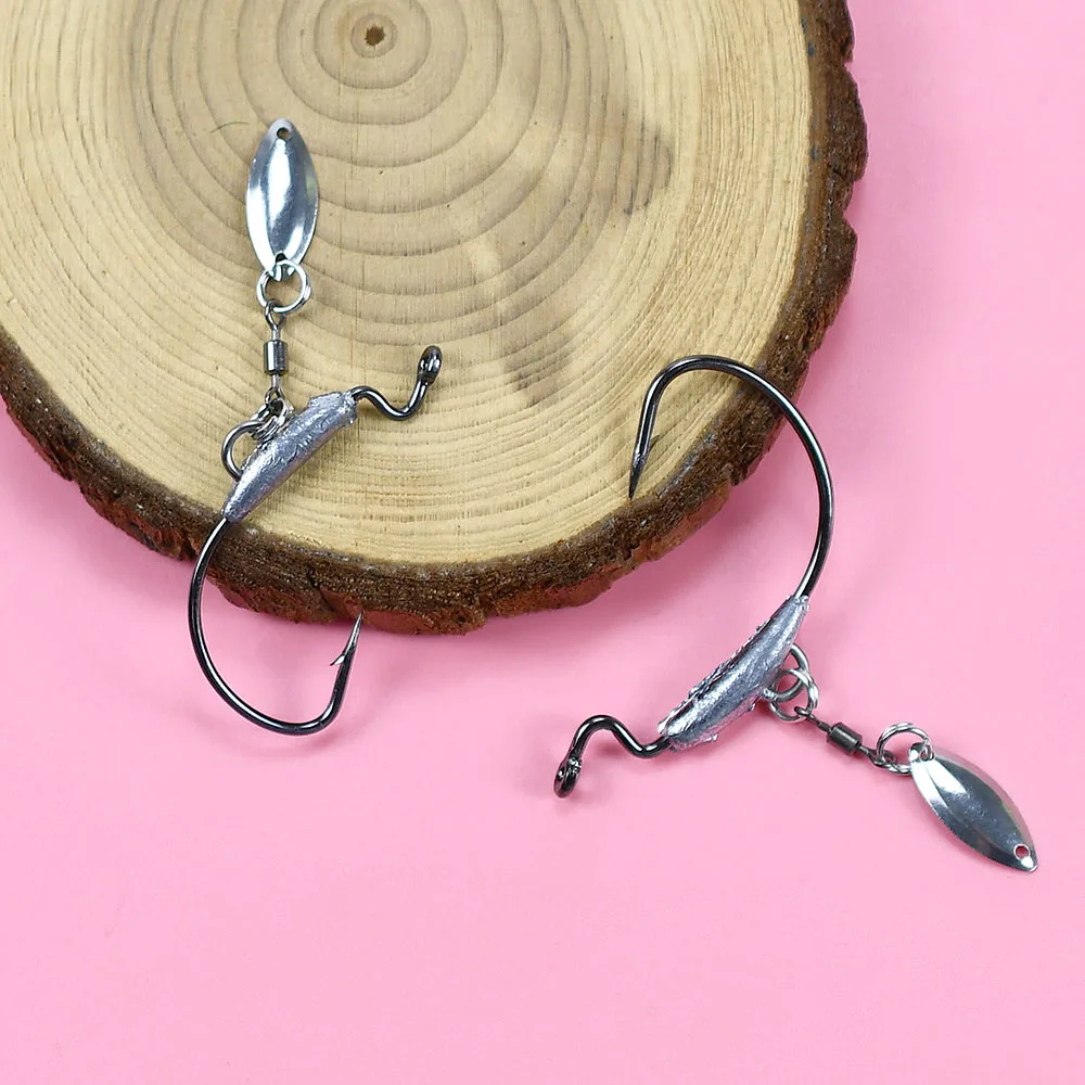6 uds Underspin Swimbait gancho con Twistlock, anzuelos de manivela ponderados con cuchillas giratorias plateadas para Señuelos de Pesca blandos - imagen 3