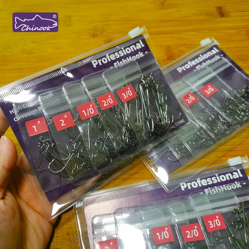 Chinook 50 unidades de anzuelo texano de gusano ancho, anzuelo de pesca compensado, anzuelo de pesca de carpa con púas para lubina, anzuelo de tiro caído, anzuelo loco - imagen 2