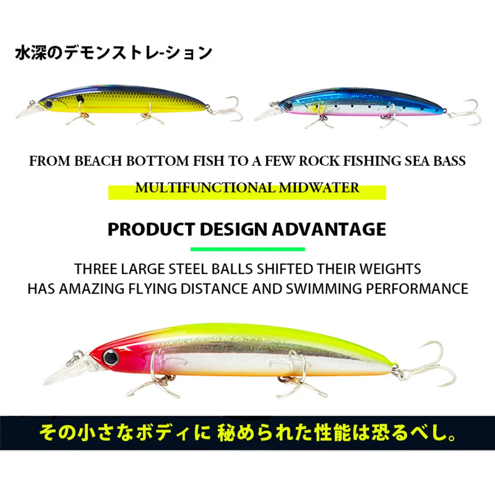 Señuelos de pesca de 11cm y 20g, pececillo flotante Wobbler, cebo duro Artificial de fundición larga, Jerkbait, accesorios de pesca de agua de mar MN618 - imagen 5