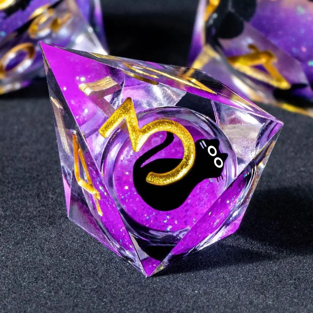 Nuevo juego de dados de 7 piezas, juego de dados de resina de arena púrpura, poliedro hecho a mano, juego de dados poliédricos con bordes afilados, juego de dados RPG de resina - imagen 3