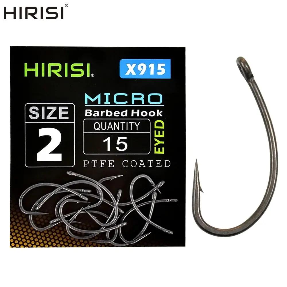 Hirisi 15x anzuelos de pesca de carpa con ojo Micro púa anzuelos de acero rico en carbono accesorios de pesca recubiertos de PTFE X915 - imagen 5