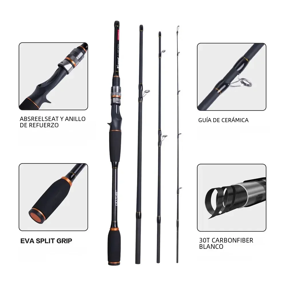 Caña de pescar de viaje Goture Xceed de 4 posiciones con anillo guía Fuji de fibra de carbono 1,98-3,6 M caña de señuelo de fundición giratoria para pesca de carpa - imagen 4