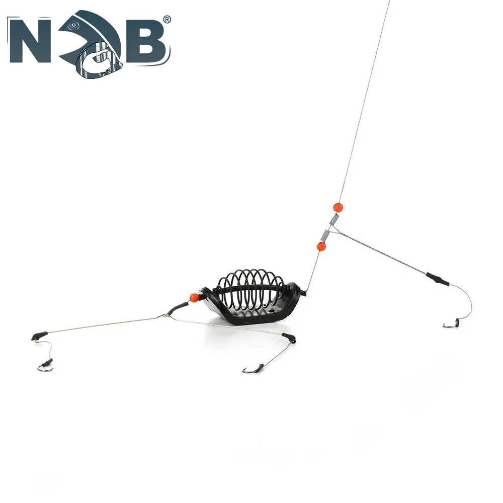 NGB-jaula para cebo de pesca, alambre de acero inoxidable giratorio con 3 ganchos de línea, alimentador para accesorios de aparejos de pesca de carpa, 20g-80g