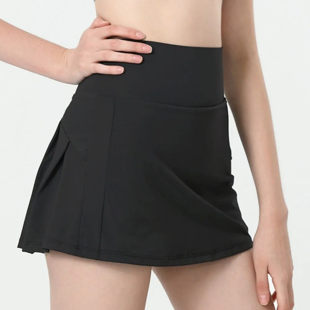 Falda de tenis plisada antideslumbrante, faldas de Golf de cintura alta de doble capa de secado rápido con forro, falda deportiva de Yoga de Color sólido - imagen 4