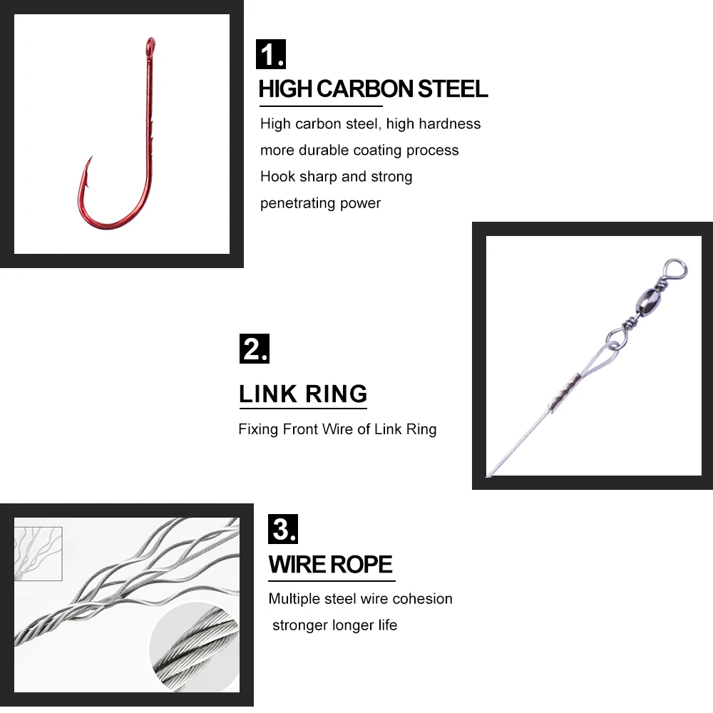 FTK 10 Uds 16CM 23CM alambre de acero antimordida hilo de pescar correas líder para pesca con anzuelo Baitholder accesorios de pesca - imagen 5