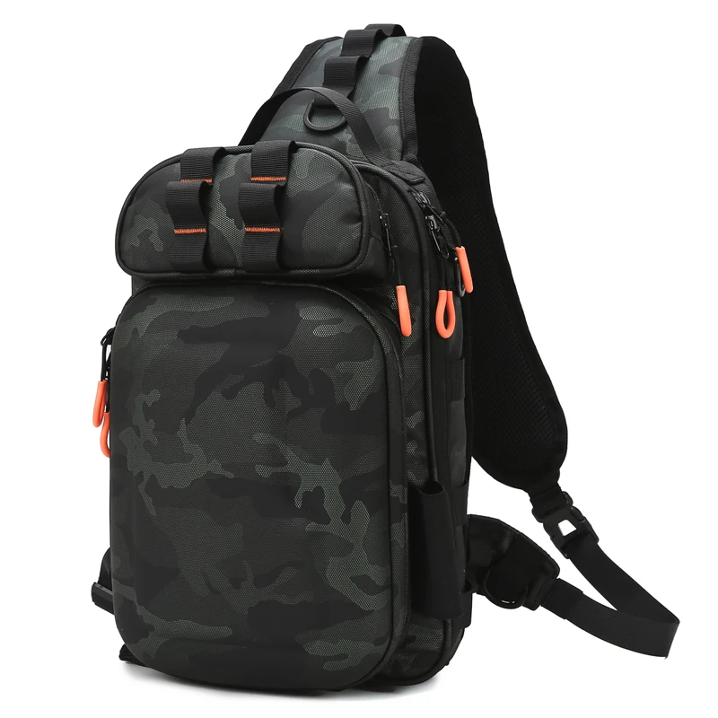 Bolso de hombro táctico para pesca con soportes para caña, bolso de pecho, riñoneras multifuncionales, almacenamiento grande, mochila para senderismo al aire libre