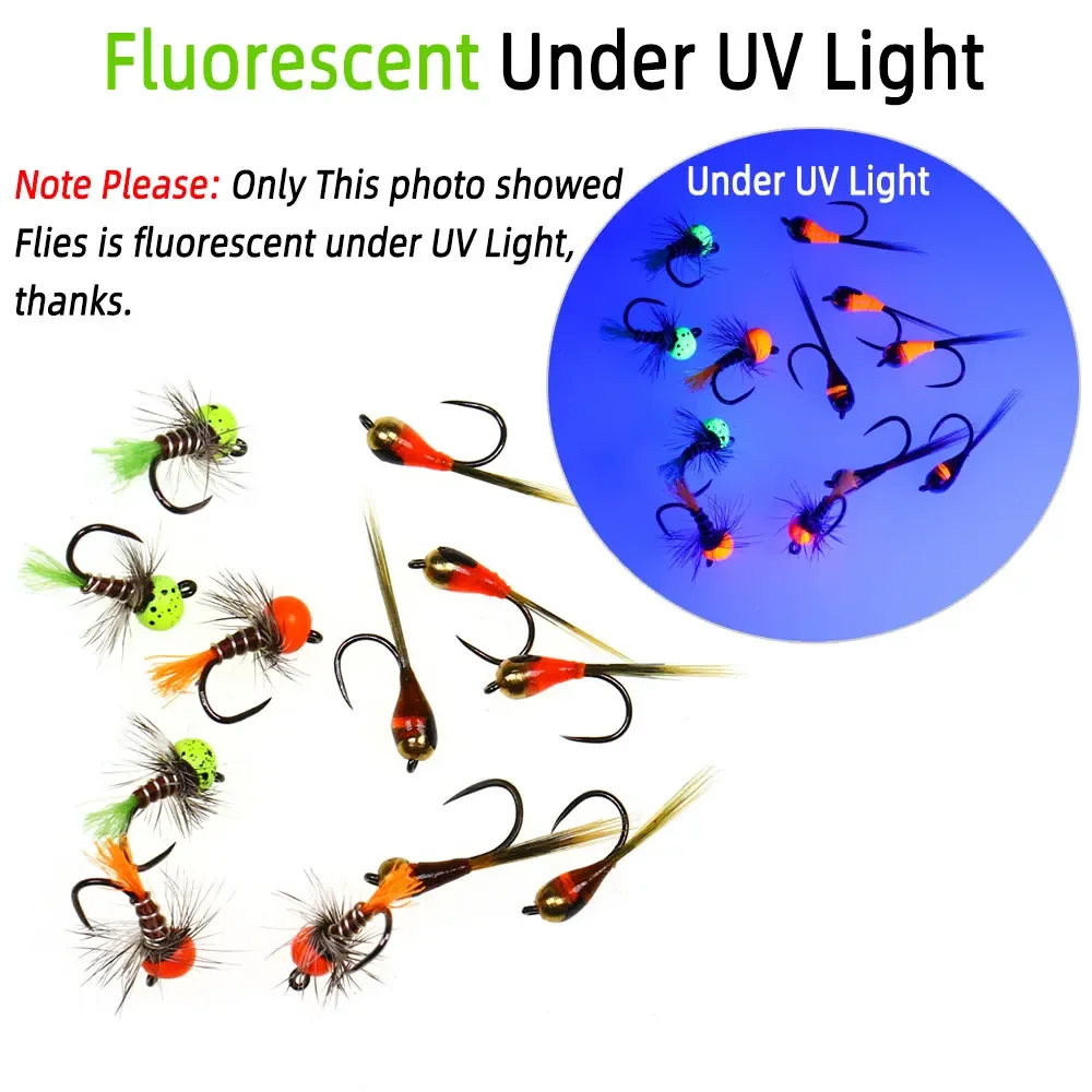 Kit de moscas de 36 Uds., paracaídas sin púas, mosca seca, cabeza de cuentas de mayfly, cabeza de cuentas de tungsteno compensada de ninfa húmeda, moscas de trucha de ninfa húmeda # 18 # 20 - imagen 5
