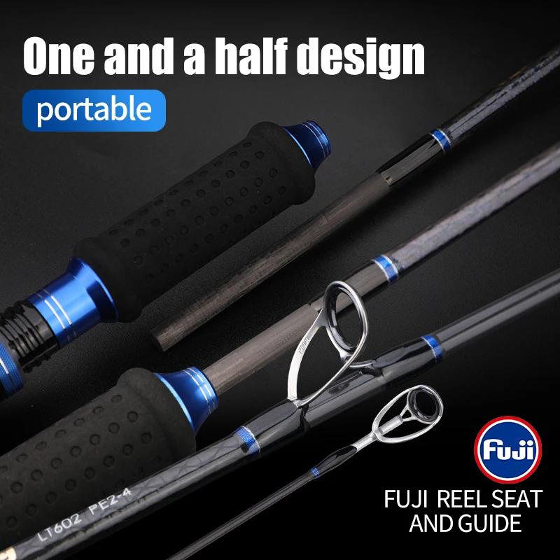 ROLLFISH Premium 2 secciones fibra de carbono caña de Jigging rápida agua salada atún de aguas profundas pesca de lubina guías Fuji y asiento de carrete Fuji