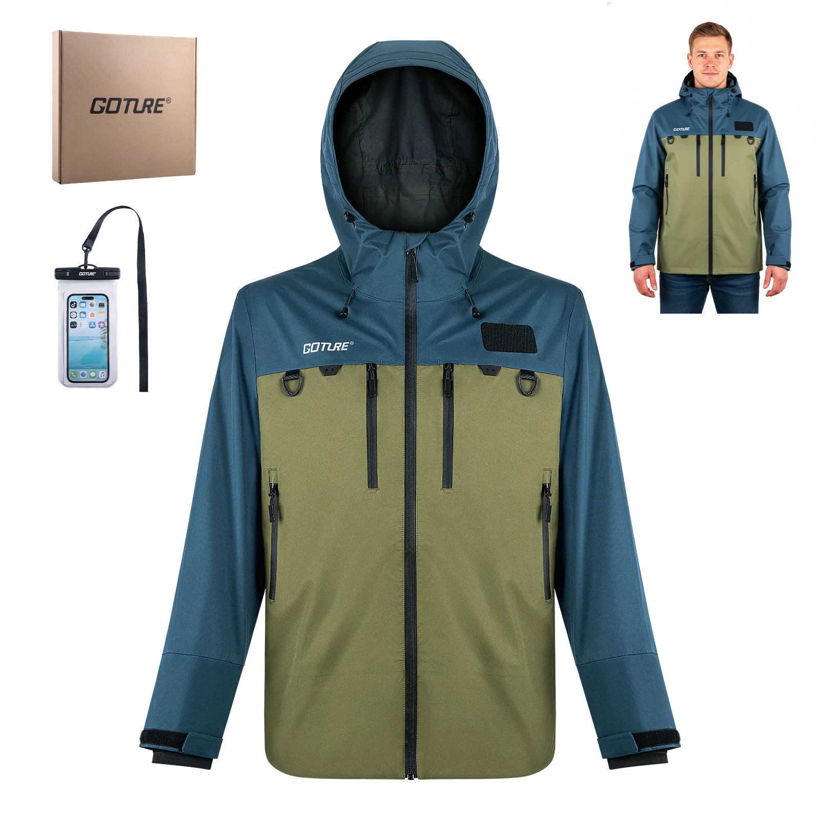 Goture-Chaqueta impermeable y transpirable con bolsa impermeable para teléfono móvil, para caza, Camping, pesca, prendas de vestir al aire libre - imagen 2