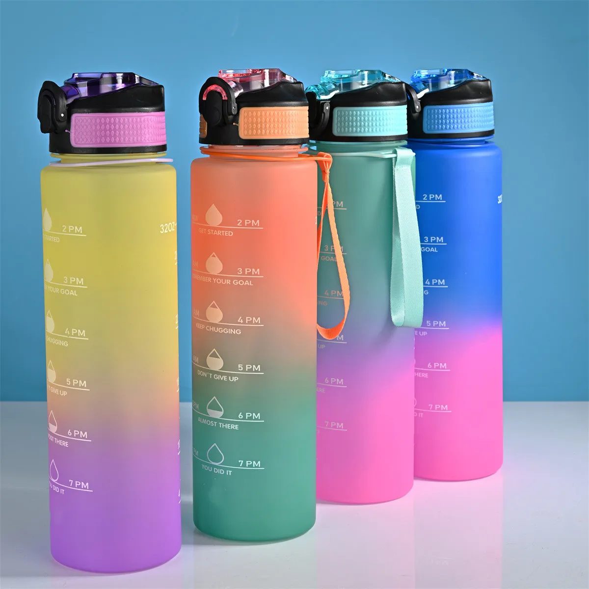 Taza de plástico para deportes al aire libre, gran capacidad, Color degradado, 1000mL, cubierta de rebote, boquilla de succión, taza espacial, botellas de agua - imagen 4