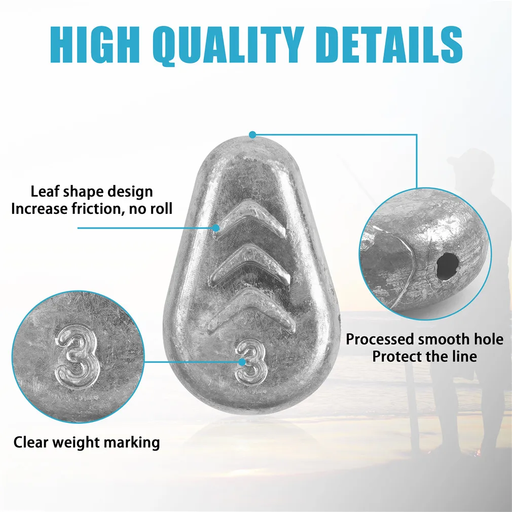 Peso de pesca de alta calidad con diseño en forma de hoja y marcado de peso claro para una mayor fricción y protección
