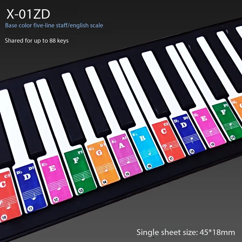 88 pegatinas transparentes de Color para teclado de Piano, calcomanía musical desmontable, notas, Piano Electrónico, pegatina de espectro de Piano, símbolo - imagen 4