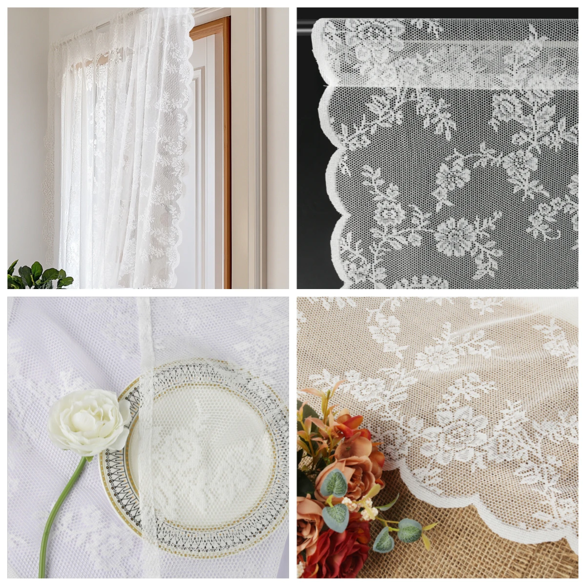 1 Panel de cortina de encaje Floral, cortinas románticas semitransparentes de encaje para sala de estar, cortinas elegantes para ventana, cortina con bolsillo para barra - imagen 5